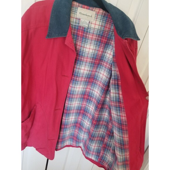 Vintage 90's Greatland oversized flannel lined chore barn jacket red S - Picture 6 of 10